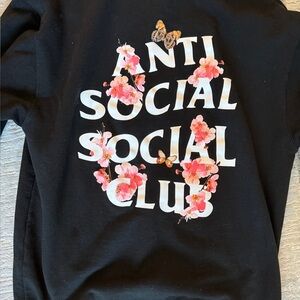 Anti Social Social Club Black Sweatshirt with Pink Floral Design